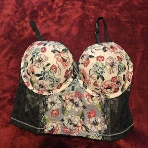 Victoria's Secret Very Sexy Floral Lace Bustier - Cream and Black Push Up